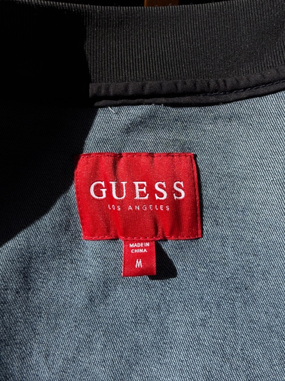 Guess Blue Denim Bomber Jacket with Black Trim - Picture 5 of 5